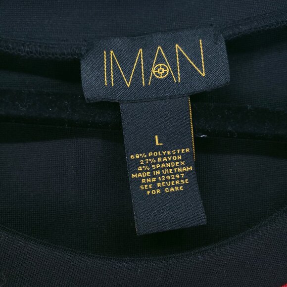 IMAN Red Black Scoop Neck Bodycon Mid Length Colorblock Business Office Dress L - Picture 2 of 13